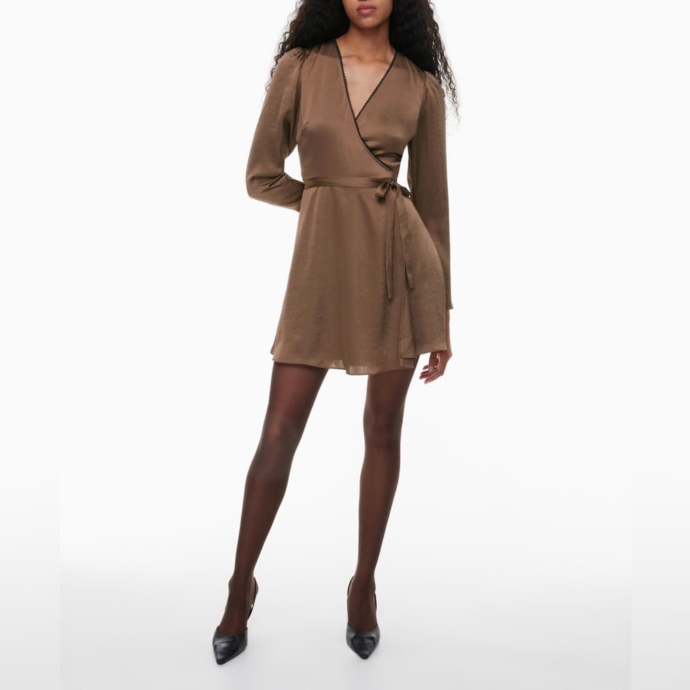 Aritzia NWT Brown Satin Dress XS